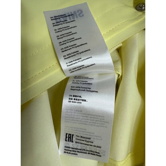 RAINS Women's Curve Raincoat Yellow Zipper Snap Trench Belted Waterproof Flawed - Picture 6 of 14